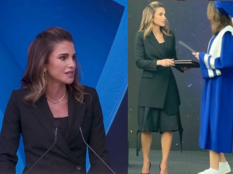 الملكة رانيا الأنيقة ببدلة لو سموك مع شورت فاخر من ديور... الأناقة الملكية الحيوية