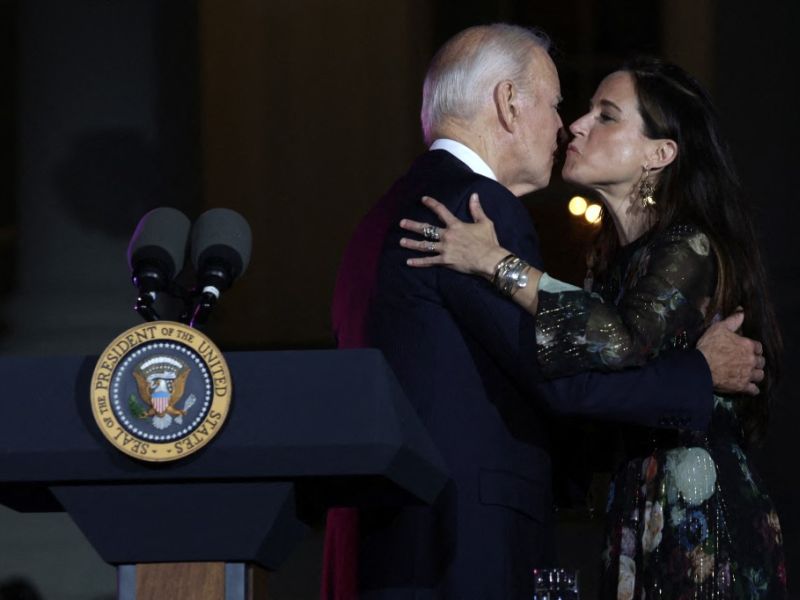 US President Joe Biden kisses his daughter Ashley Biden