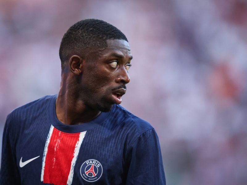 Paris Saint-Germain's French forward #10 Ousmane Dembele looks on during the pre-season friendly football club match between Germany's RB Leipzig and France's Paris Saint-Germain in Leipzig, eastern Germany on August 10, 2024. (Photo by Ronny Hartmann / AFP)