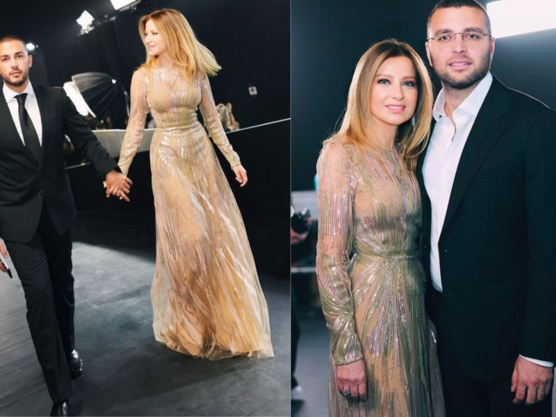 زوجة إيلي صعب كلودين تخطف الأضواء بإطلالة متلألئة بالذهبي 