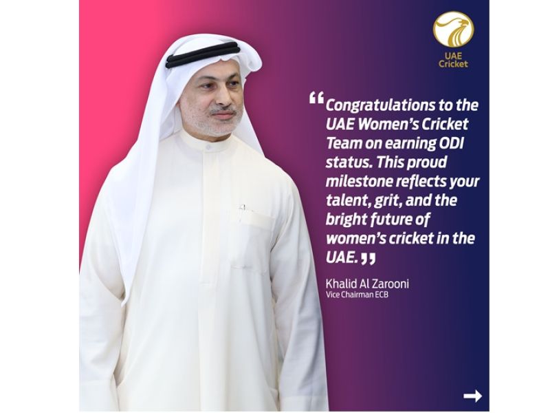 Emirates Cricket Board Vice-Chairman Khalid Al Zarooni congratulates UAE Women’s team on attaining ODI status