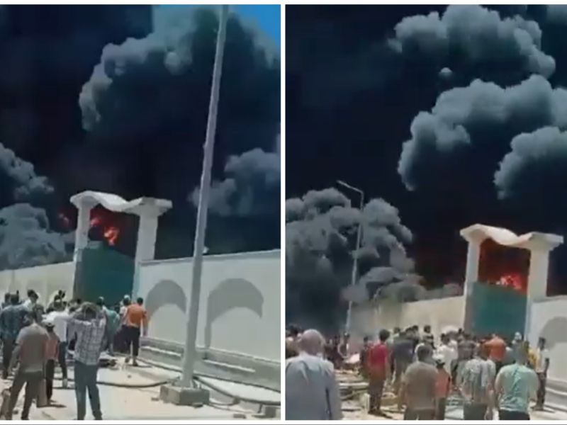 Massive fire engulfs a sponge factory in Damietta, Egypt