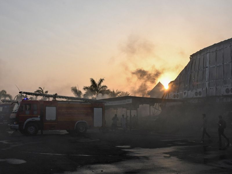Large grass fire engulfs abandoned Rajkot airport in western India