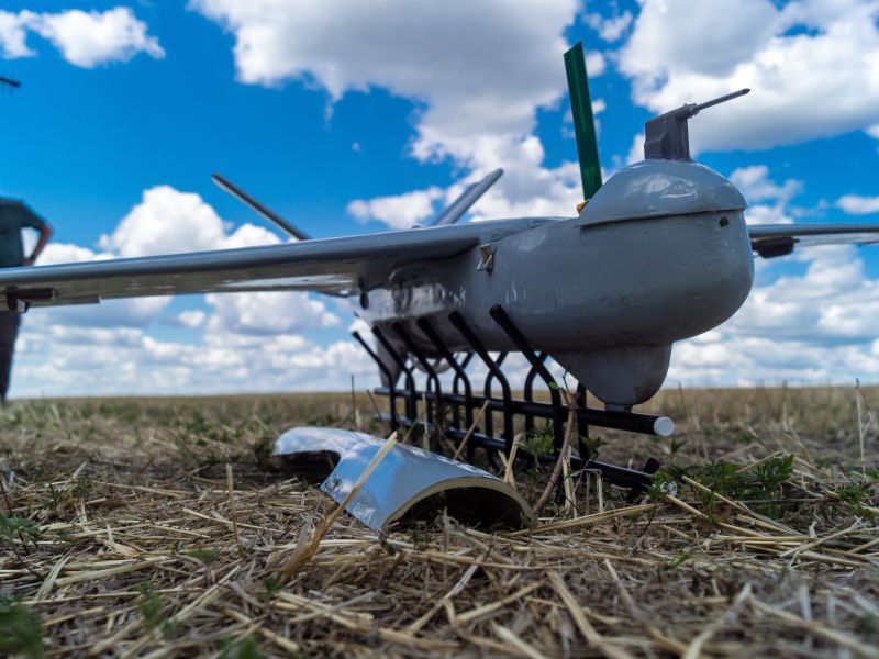 Ukrainian soldier uses a drone in Donbass