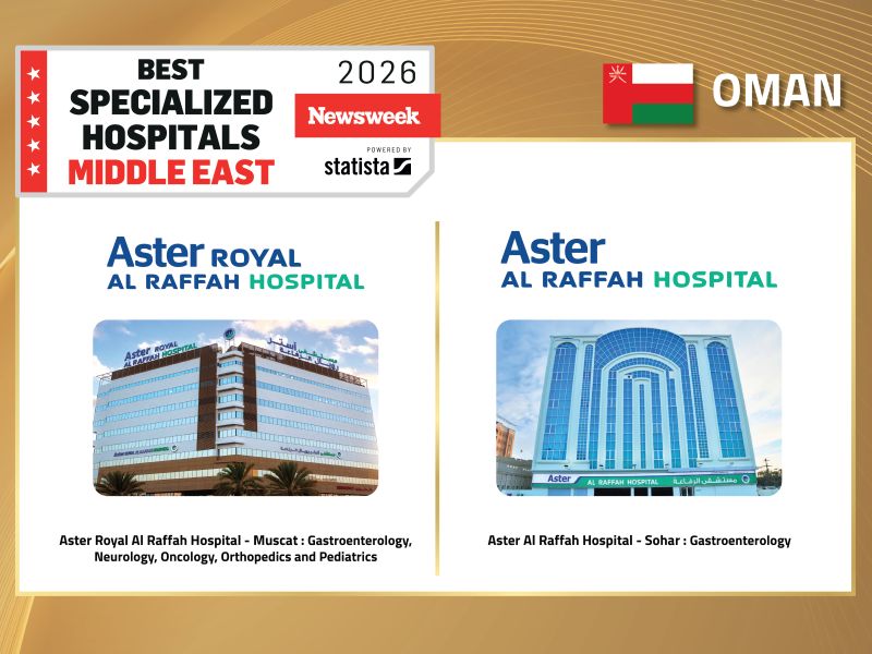 Aster Royal Al Raffah Hospital Muscat and Aster Al Raffah Hospital Oman recognized in Newsweek’s Best Specialized Hospitals Middle East 2026 List