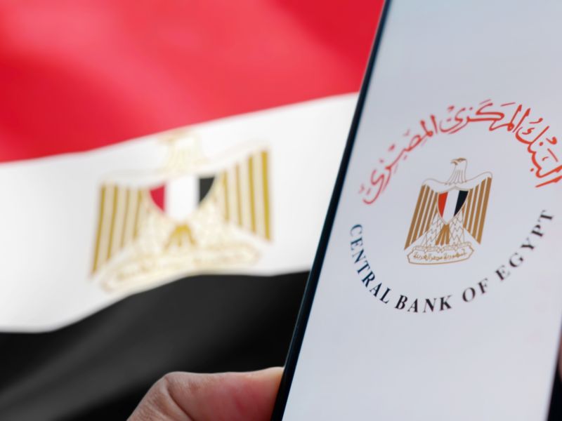شعار البنك المركزي المصري على هاتف ذكي