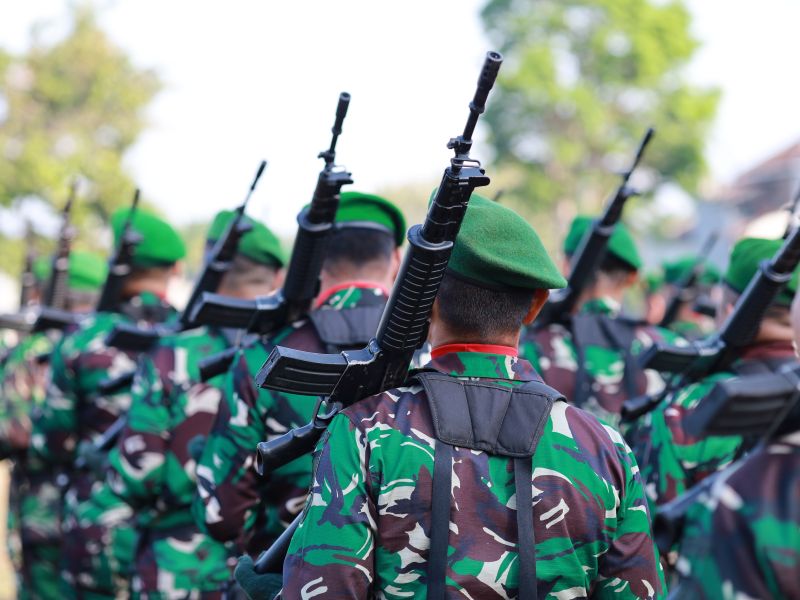 إندونيسيا - 17 أغسطس 2024: صورة مقربة لصف من الجنود الإندونيسيين…