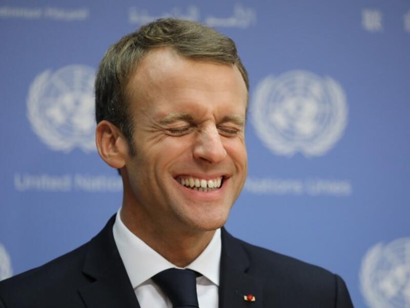 French President Emmanuel Macron speaks to the press during the annual general assembly at the United Nations headquarters in New York City on September 25, 2018. 
Ludovic MARIN / AFP