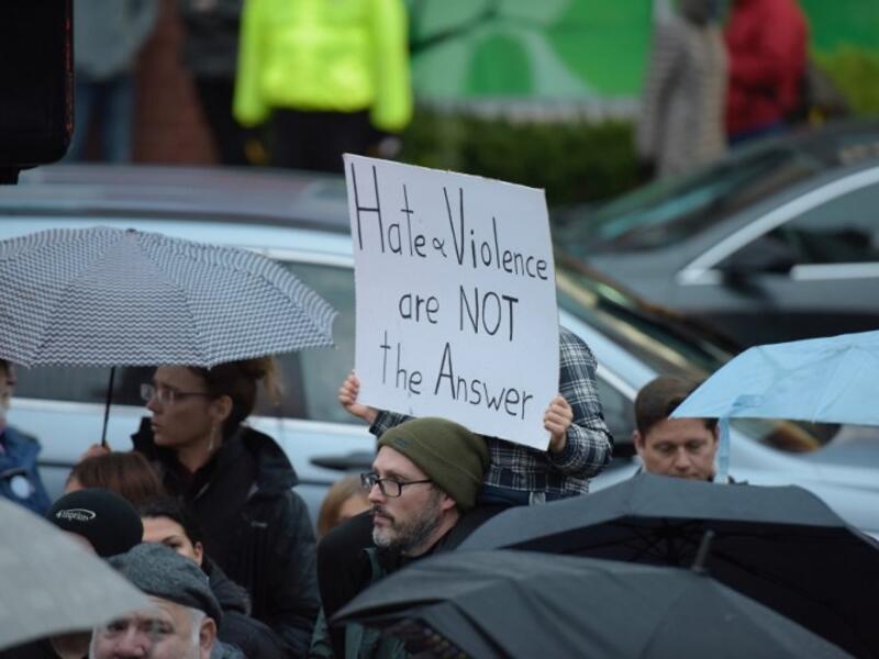 People gather for a vigil in Squirrel Hill, Pennsylvania on October 27, 2018, to remember those that died in the Tree of Life Synagogue shooting earlier in the day (AFP)