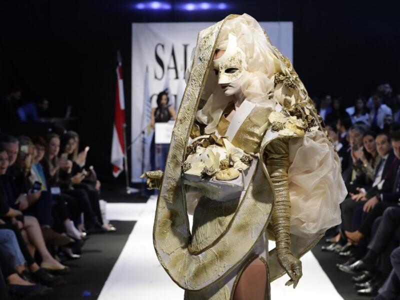 A model displays a chocolate dress at the 2018 chocolate fair fashion show in Beirut on November 8, 2018.
JOSEPH EID / AFP