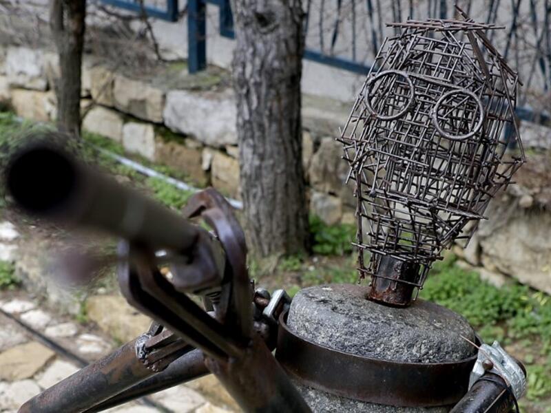 This picture shows a sculpture by Lebanese Artist Charles Nassar made out of artillery shrapnels in the village of Remhala, south of Beirut, on March 7, 2019.
JOSEPH EID / AFP