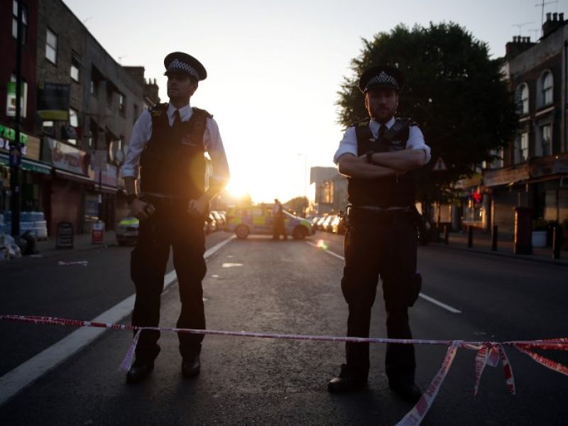 In this file photo taken on June 19, 2017 police guard a street in the Finsbury Park area of north London after a vehichle hit pedestrians. Darren Osborne was found guilty on Feb. 1, 2018 of murder and attempted murder after deliberately driving into a group of people outside a London mosque.

(Daniel LEAL-OLIVAS / AFP)
