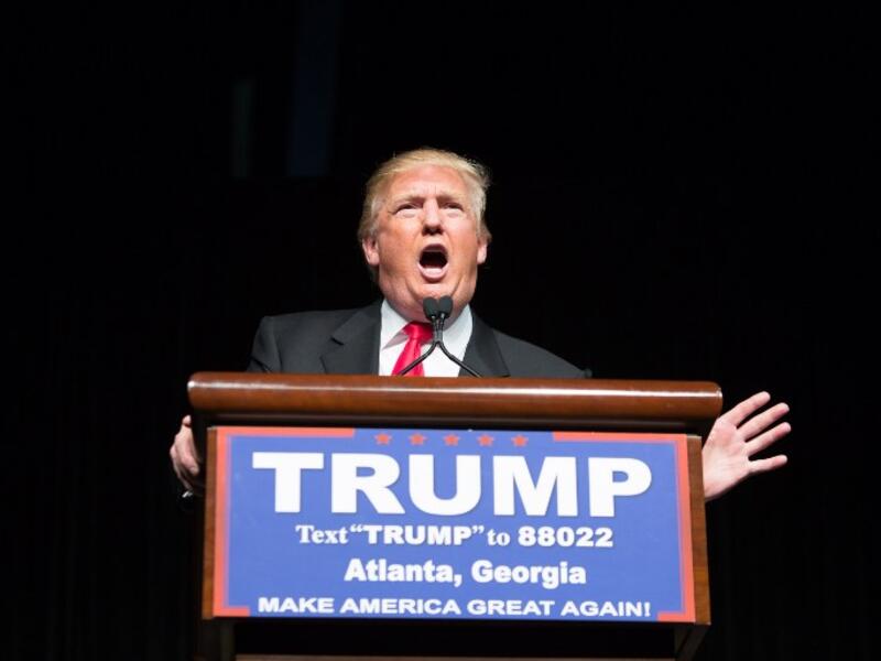 Republican presidential candidate Donald Trump speaks during a campaign rally at the Georgia World Congress Center, Sunday, February 21, 2016 in Atlanta, Georgia. (AFP/Branden Camp)