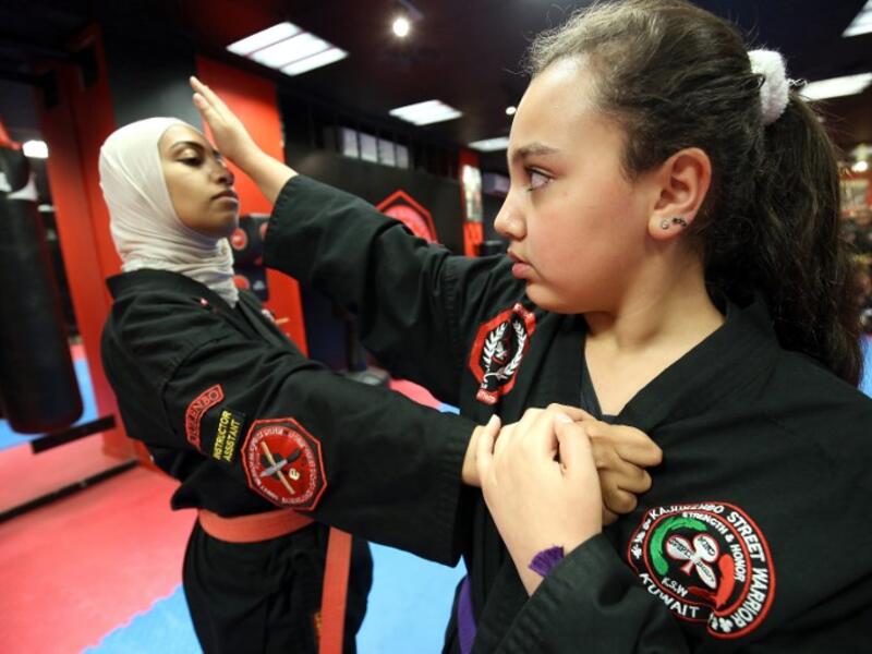 Kuwaiti Fai al-Fahad, a Kajukenbo hybrid martial art assistant-master, practises in a club in Kuwait City.
Yasser Al-Zayyat / AFP