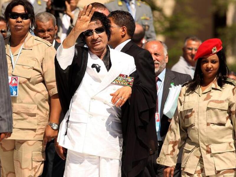 Gaddafi and his "Virgin" guards (Amazonian Guard)