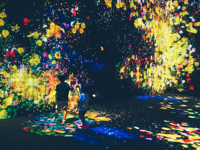 Kids watched on as flowers ‘bloom’ on the walls in a permanent exhibition by teamLab in the Mori Digital Art Museum. in Tokyo, Japan on 14 July 2018. (Shutterstock/File)