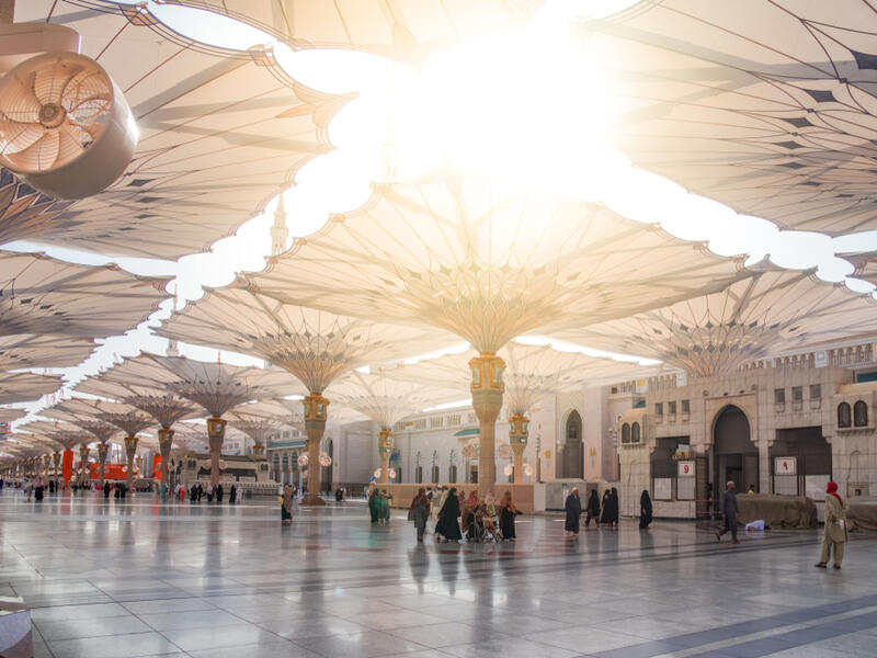  Holy mosque area in Medina, Saudi Arabia. Medina mosque is the second holiest and most visited mosque for all Muslims (Shutterstock/File Photo)
                  