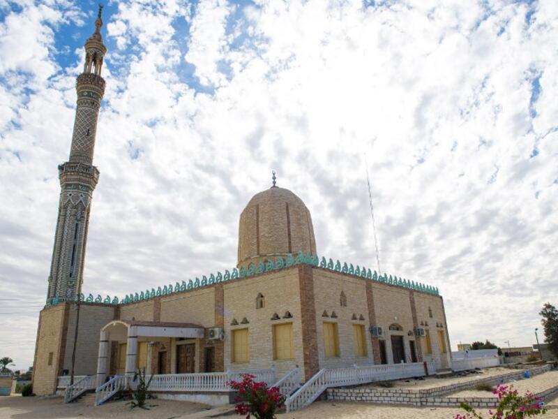 A picture taken on November 25, 2017, shows the Rawda mosque, roughly 40 kilometres west of the North Sinai capital of El-Arish, after a gun and bombing attack. (STR/AFP)
