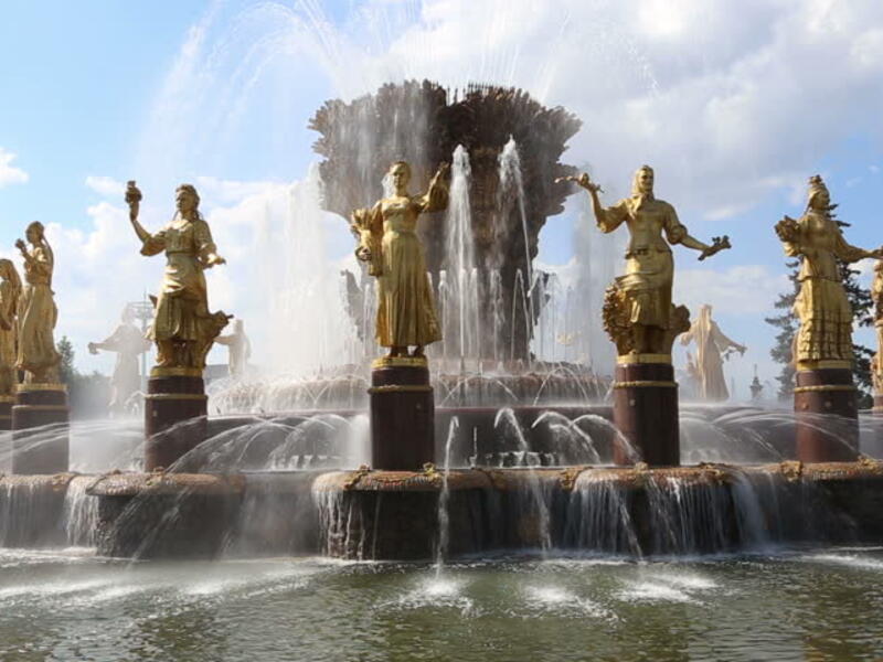 The Nations Friendship Fountain, Russia, is decorated with 16 gold-plated statues representing republics of the former USSR. (Shutterstock)