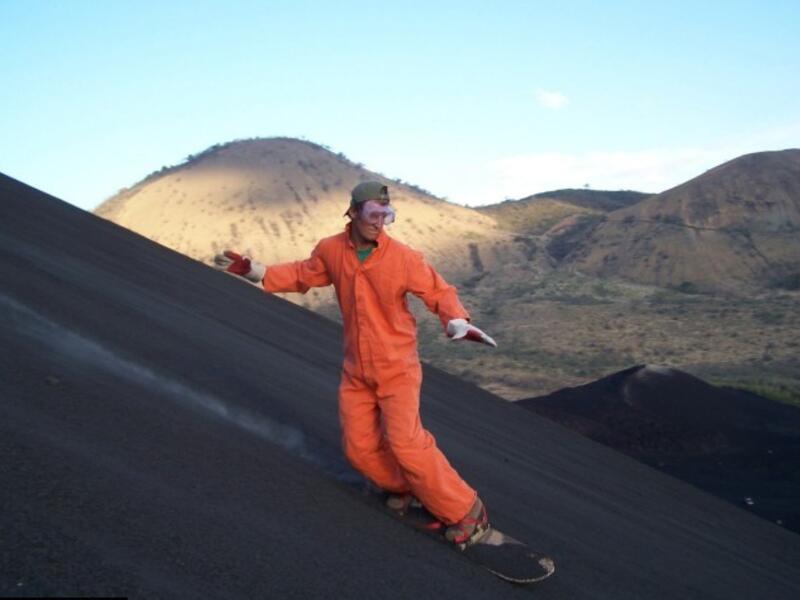 Slide Down The Side Of An Active Volcano In Nicaragua: Nicaragua is a 160-year-old active volcano with a very steep slope of small-sized rocks. Apparently, crazy people love to climb to the top, jump on a sled, and then ride the rocky way down. Good luck with that. (extrahyperactive.com)