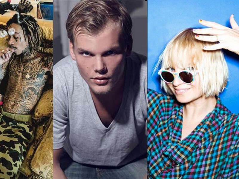 Wiz Khalifa aka Cameron Jibril Thomaz, Avicii aka Tim Bergling, and SIa aka Sia Kate Isobelle Furler. (Facebook)