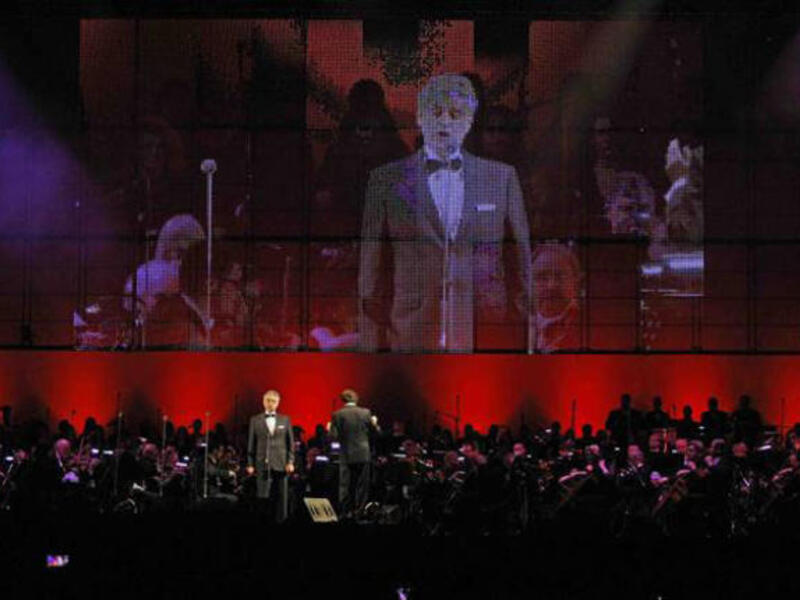 Italian tenor Andrea Bocelli takes the stage at the du Arena in Yas Island