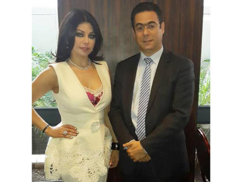 Haifa Wehbe with Minister of Telecommunication Mr. Nicola Sehnaoui at "Don't Text and Drive" press conference. (Image: Facebook)