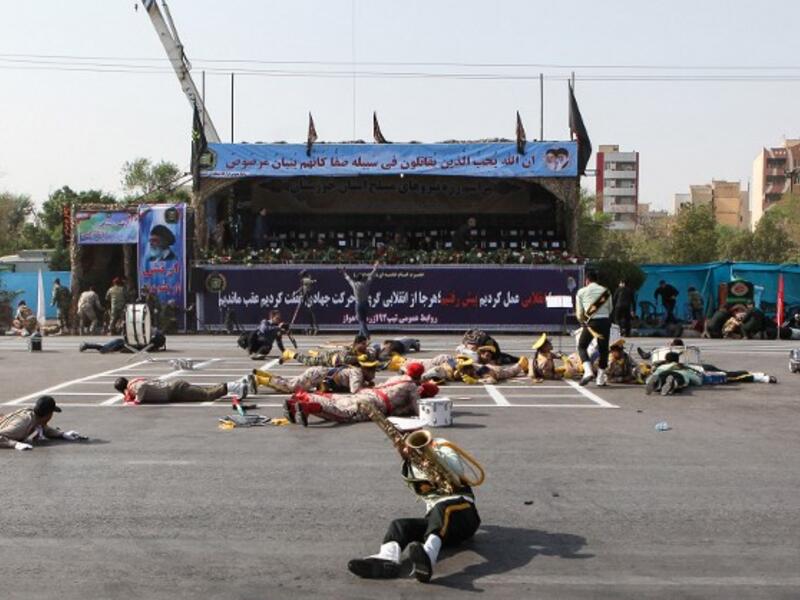 Dozens of people were killed with dozens others wounded in an attack in the southwestern Khuzestan province on September 22 targeting on an army parade commemorating the anniversary of the 1980-1988 Iran Iraq war, state media reported. (ALIREZA MOHAMMADI / ISNA / AFP)
