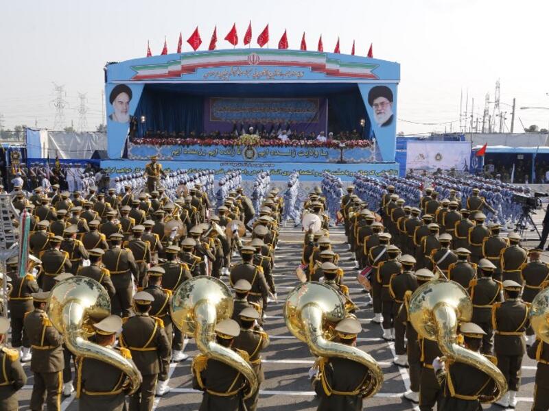 Military brass band in full swing at Iran's Army Day on 18 April, 2018, ATTA KENARE / AFP