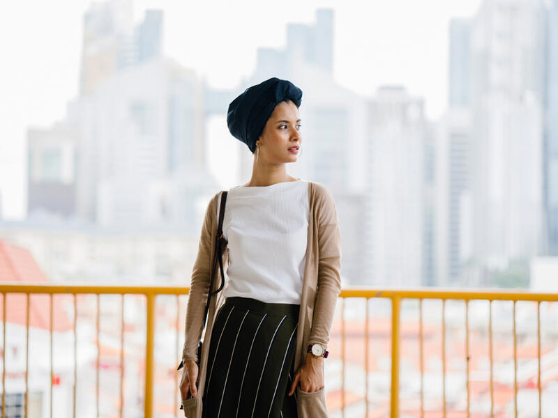 Turban, hijab is lifted up and wrapped around their heads excluding the neck, creating a turban. (Shutterstock)