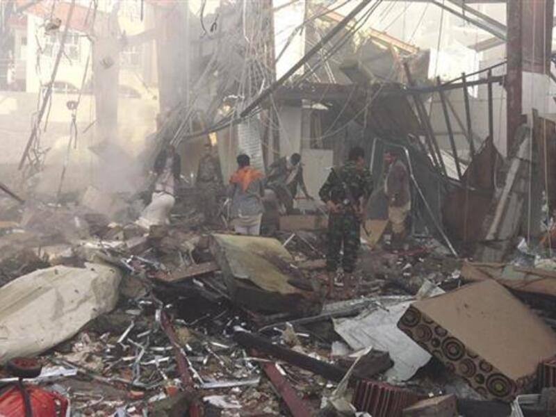 Saudi jets hit a funeral in the south of the Yemeni capital Sana'a on Saturday, October 8, 2016. (Provided by Yemeni media)