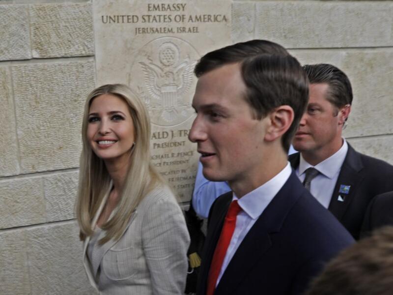 US President's daughter Ivanka Trump and her husband Senior White House Advisor Jared Kushner seen during the opening of the US Embassy in Occupied Jerusalem on May 14, 2018. The United States moved its embassy in Israel to Jerusalem after months of global outcry, Palestinian anger and exuberant praise from Israelis over President Donald Trump's decision tossing aside decades of precedent. (Menahem Kahana, AFP/File Photo)