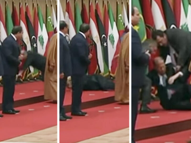 The Lebanese might always complain about Jordan being boring, but Michel Aoun was literally falling for Jordan! The 84 year-old new President was helped back to his feet by security after missing a step and going down hard - oops.