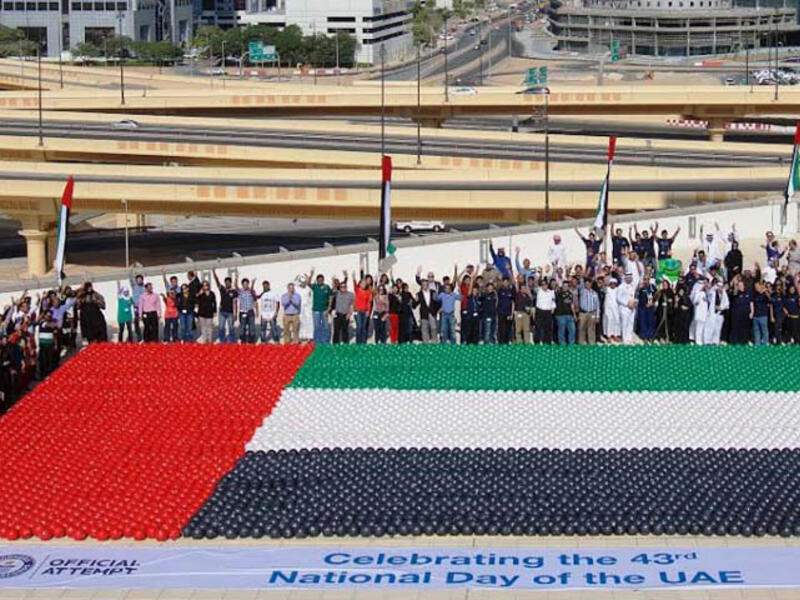 Biggest football mosaic - Did you know there was such a thing as a football mosaic? Neither did we, but the UAE decided to celebrate its 43rd National Day this November with a “flag” made out of 6,000 footballs. The mosaic measures in at 280 square meters. 