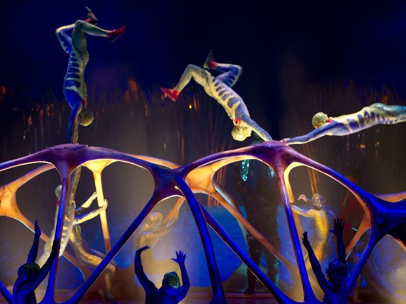 Canadian circus troop Le Cirque du Soleil performs a show as a part of celebrations of the 88th Saudi National Day. (Twitter)