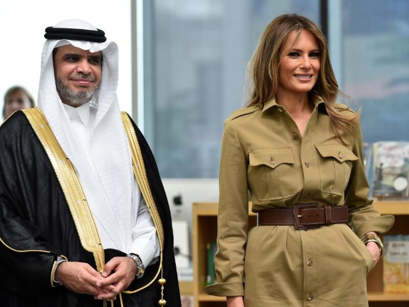 No hijab to see here: First Lady Melania Trump stands next to Saudi Education Minister Ahmad al-Essa during a visit to the American International School in the Saudi capital Riyadh on May 21, 2017. (Giuseppe Cacace/AFP)