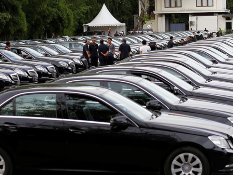 Limousines parked outside a government tourism office in Nusa Dua ahead of King Salman's visit to Bali. The Saudi State has a long history of trade with Germany.