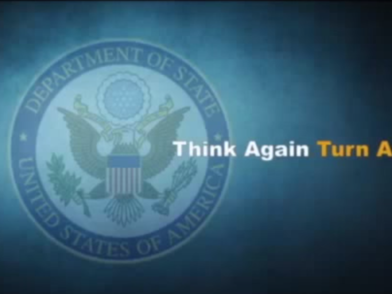 Think Again, Turn Away is a US program as old as the Iraq airstrikes themselves. But is the Internet war working? (YouTube)