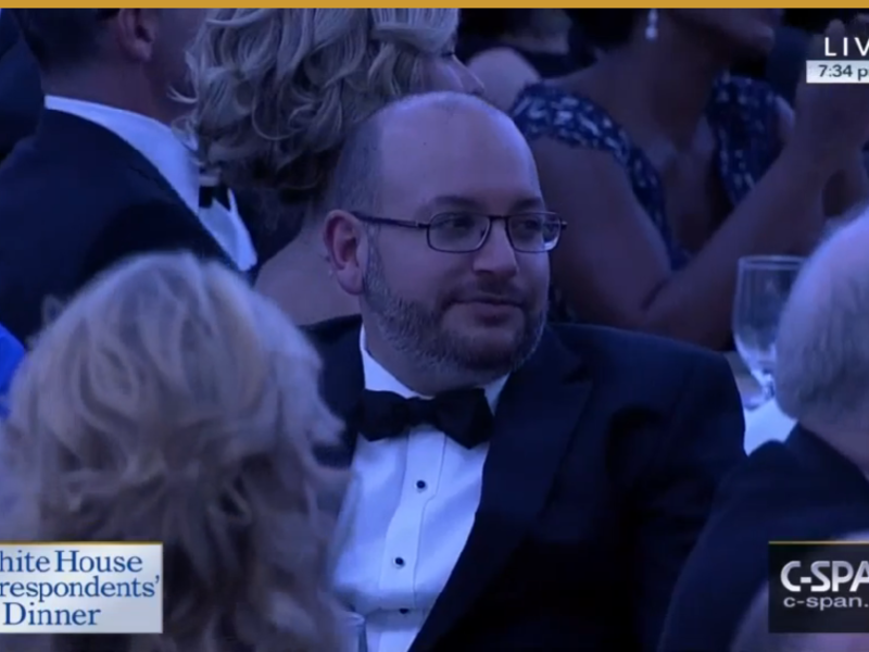 Jason Rezaian, a US journalist detained by Iran for 1.5 years, at the White House Press Correspondents' Dinner on Saturday night. (photo: CSPAN) 