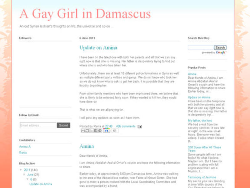 Racy but smart: the blog scam went under the alias A Gay Girl in Damascus. Pretty and pink and eloquent to boot,  it was an
instant hit. On the motive for this devious craft, he claims it was 'fun and a literary challenge' 
more than a sexual thrill- in light of the graphic erotic content covered.