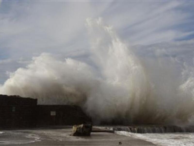 Waves smash into breakers protecting the Roman-era port of Caesarea after a massive storm battering the eastern Mediterranean destroyed the breakers threatening to wash away the historic site, Israeli officials said.