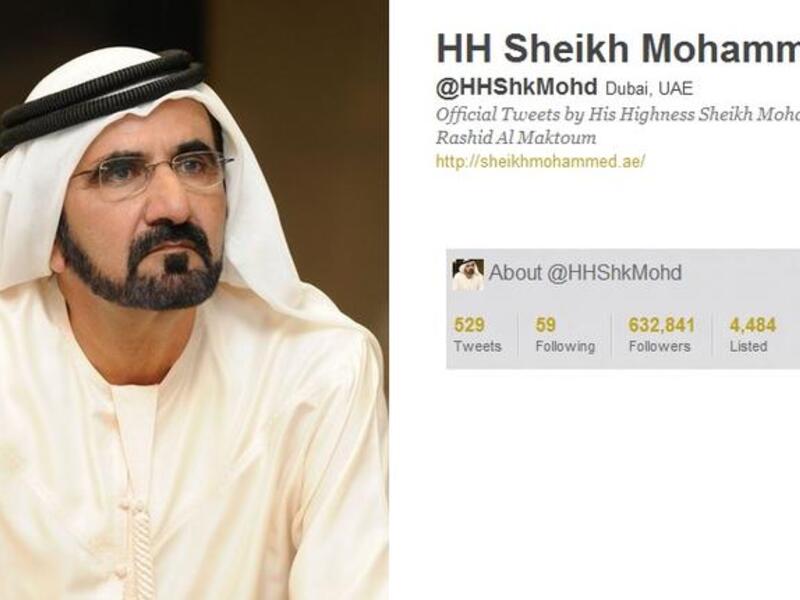 @HHShkMohd HH Sheikh Mohammed, PM & VP of the UAE, Ruler of Dubai, gives his 600,000 + followers 'green' tweets, promoting UAE developments & progress. He celebrates local education milestones. He includes photos of himself marking national events as the first Metro opening. A tweet announcement & photo recently welcomed his royal baby 'Zayed'.
