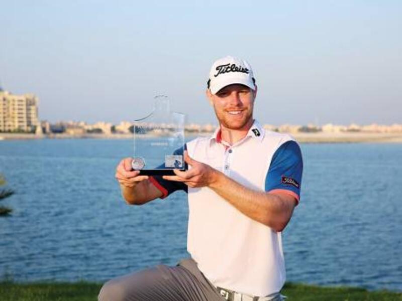 Jens Dantorp with the trophy after winning the Ras Al Khaimah 2017 Golf Challenge. (Photo: Organizer)