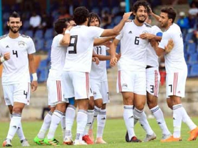 Egypt's defender Ahmed Hegazi celebrates with his teammates after scoring the first goal against eSwatini (Photo: EFA official Facebook page) 