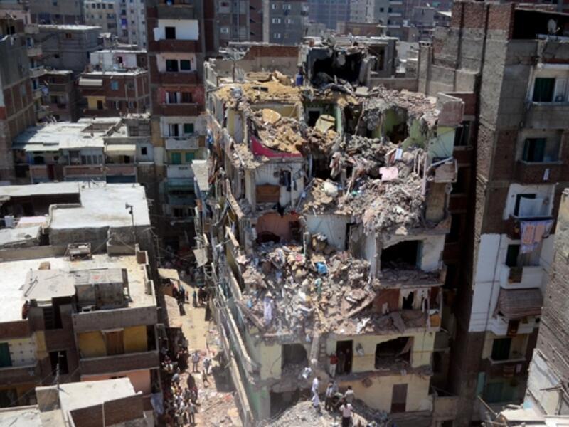 A collapsed apartment building in Alexandria, Egypt. Many in the media have portrayed Egypt's Mediterranean port city as a "once cosmopolitan" center, evoking nostalgia for the city's past.  (AFP/File)