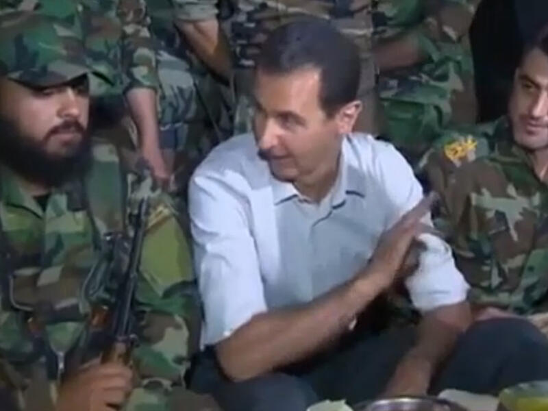 Footage showing Syrian President Bashar al-Assad visiting troops on the frontline near Damascus was broadcast on pro-government TV. (Euronews)