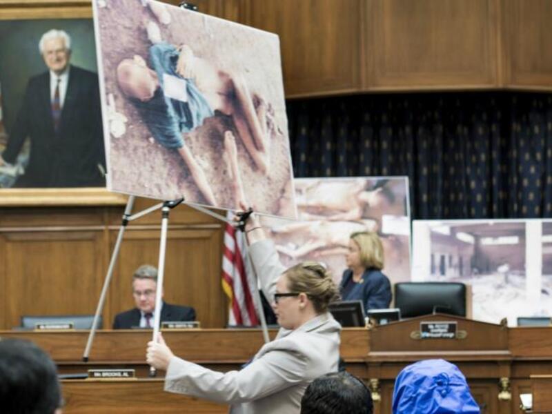 A photo by the Syrian defector known as "Cesar" on displaying in the United States. (AFP)