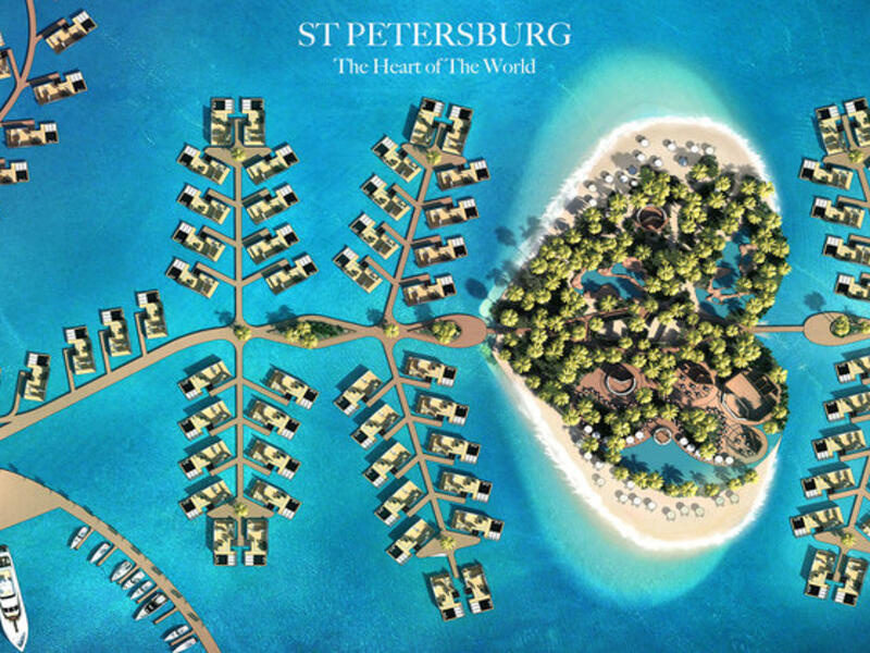 St Petersburg Island will be surrounded by 90 floating seahorse villas, each connected to the island via floating jetties. (THOE)