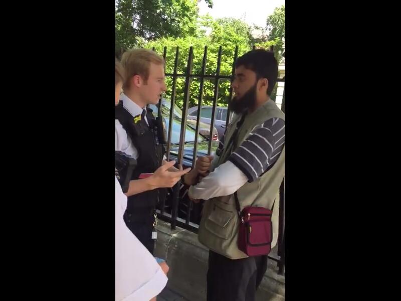A video of a British Muslim man being handcuffed and searched after a white woman accused him of “wearing too many layers of clothes” has gone viral online (Facebook)