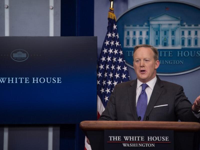 "It's a terrible reminder of why we must remain vigilant" Spicer speaks at Monday's press briefing (Nicholas Kamm/AFP)